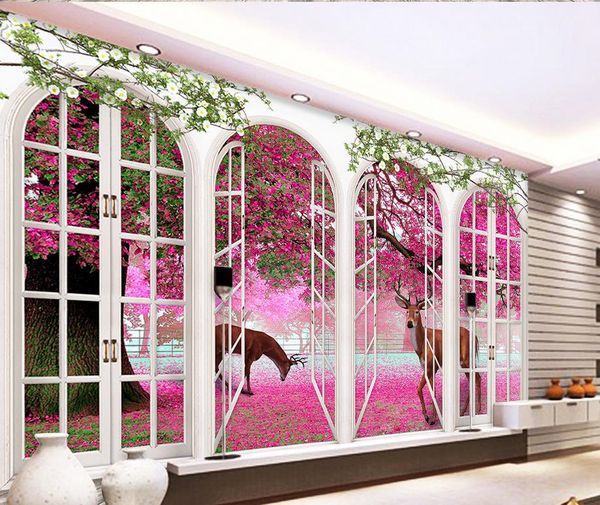 

european arches cherry elk 3d wall mural wall papers for tv backdrop
