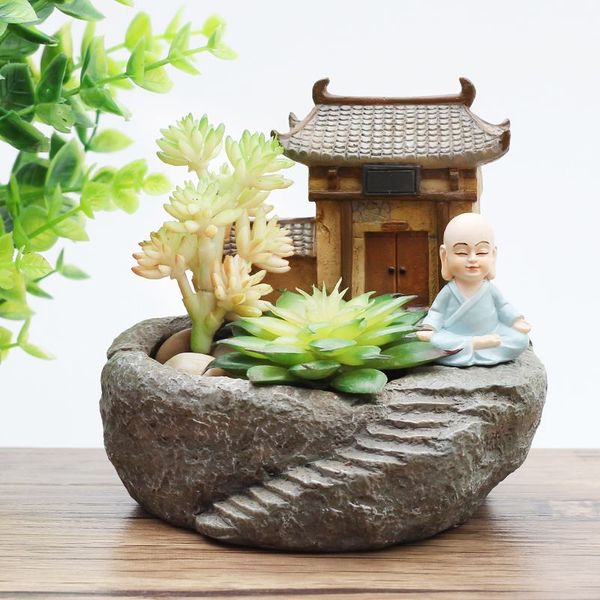 2019 Buddhism Temple Resin Flowerpot Succulent Plants Planter Monk