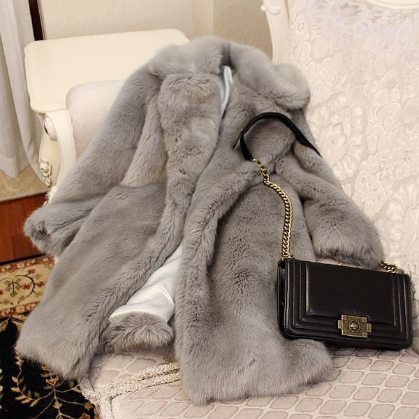 

winter new large lapel faux fox fur gray coat n7, Black