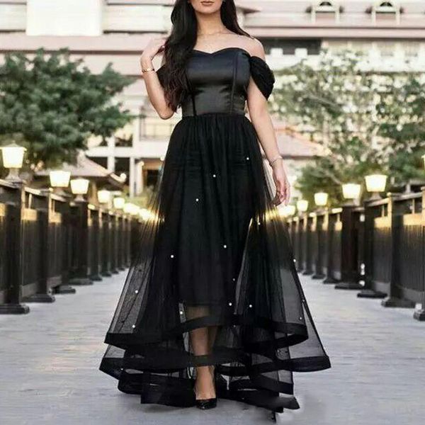 

black off the shoulder prom dresses bodice tulle a line evening gowns tulle layers formal party dress women vestidos