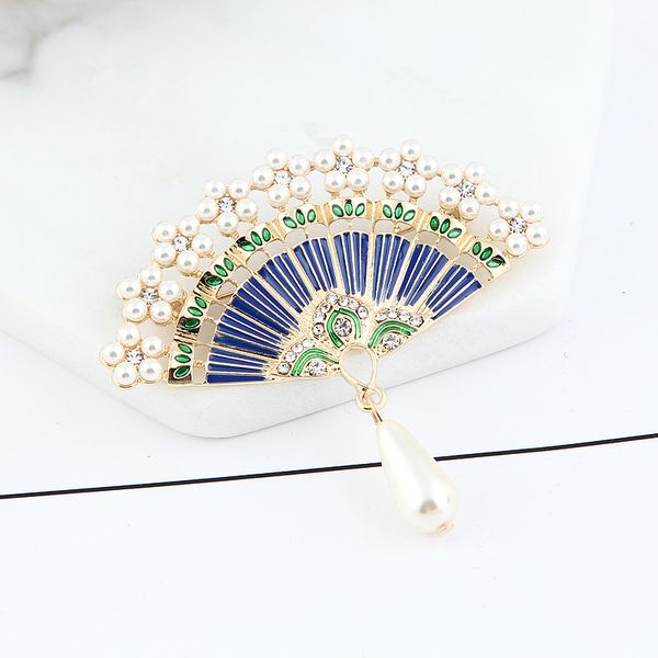 

different beautiful colorful folding fan brooches gold color enamel decoration accessories shirt corsage souvenir holiday gift, Gray
