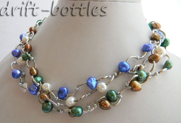 

4strands 16.5" 8 мм белый синий кофе зеленый пресноводные жемчужное ожерелье