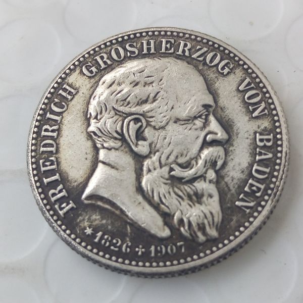 

1907 немецкие Штаты Баден 2 Марка Серебряная копия монета латунь ремесло украшения