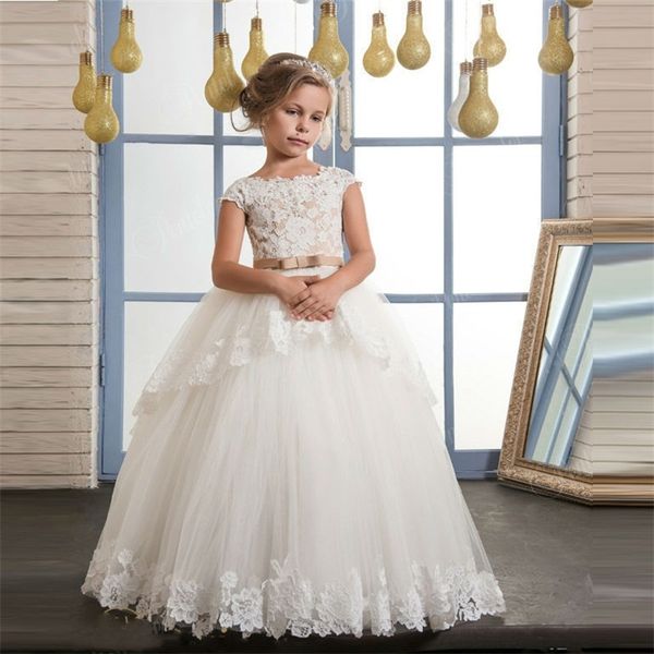 

brand new flower girl dresses for wedding ball gown cap sleeve first communion dresses with appliques party pageant little girls dress, White;blue