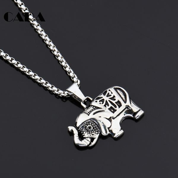 

cara 136l stainless steel antique elephant necklace trendy men jewelry charm pendant chain animal lucky jewelry gift cagf0139, Silver