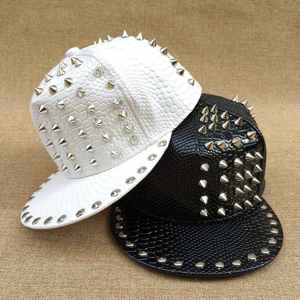 

casquette leather street jazz hat pu punk tivet hat rock hip hop men spike studs baseball celebrity syle for women abpqv, White;black