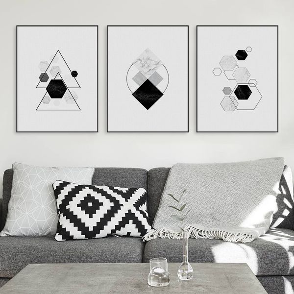 2020 Black White Modern Original Abstract Geometric Shape Canvas