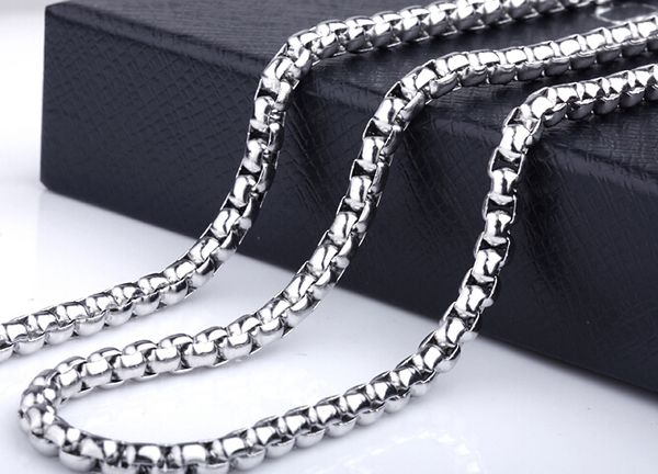 

jewelry stainless steel men's boys women necklace square box link chain silver tone polished for gifts 6mm wide 18''-32 inch