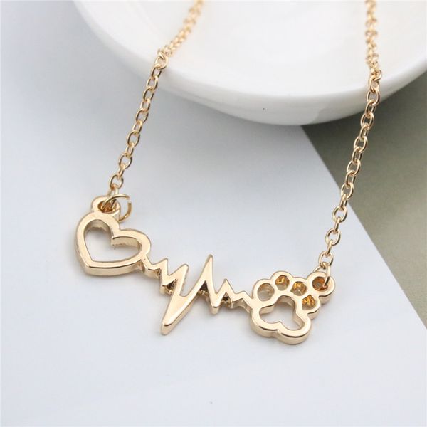 

necklace jewelry heart dod paw pendant necklaces alloy gold silver plated short chain for women gift
