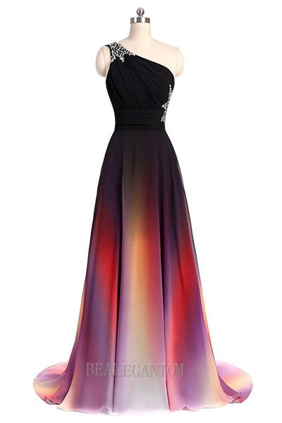 

2018 новый сексуальный одно плечо ombre длинные вечерние платья выпускного вечера шифон линии плюс размер длиной до пола, вечернее платье bm, Black