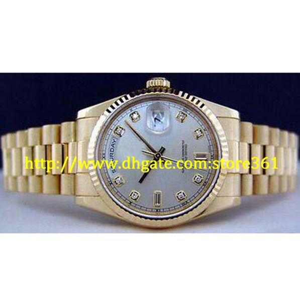 

store361 new arrive mens 36mm yellow gold president silver diamond 118238, Slivery;brown