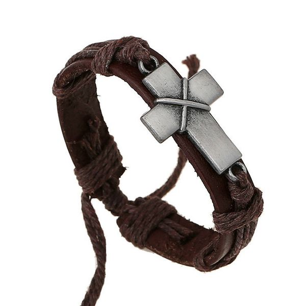 

vintage silver christian cross leather bracelets for women handamde punk leather bracelet female bijoux jewelry gifts wholesale, Golden;silver