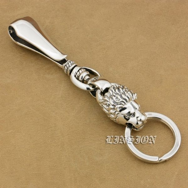

linsion 925 sterling silver huge lion mens biker rocker punk keychain belt clip 9t021, Slivery;golden