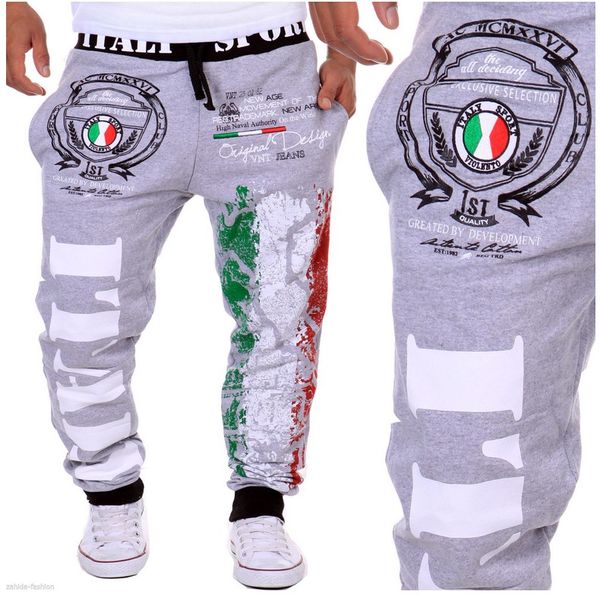 Erkekler Joggers Moda İtalya Bayrağı Baskı Joggers Rahat Gevşek Siyah Mavi Beyaz Hip Hop Erkekler Pantolon M-XXL