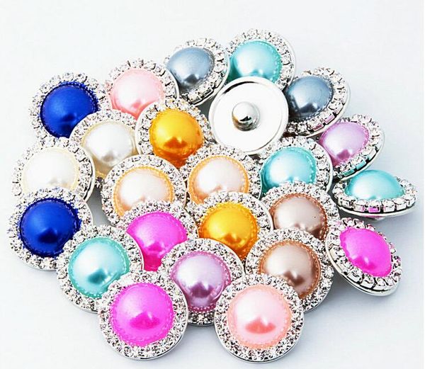 

10 pcs 18mm noosa pearl with rhinestones 2017 button snap button diy accessories jewelry buttons 10 colors