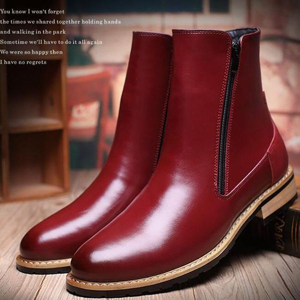 

men's martin boots british style fashion boots shoes genuine leather ankle oxford boots slip-on motorcycle zipper shoes ing, Black