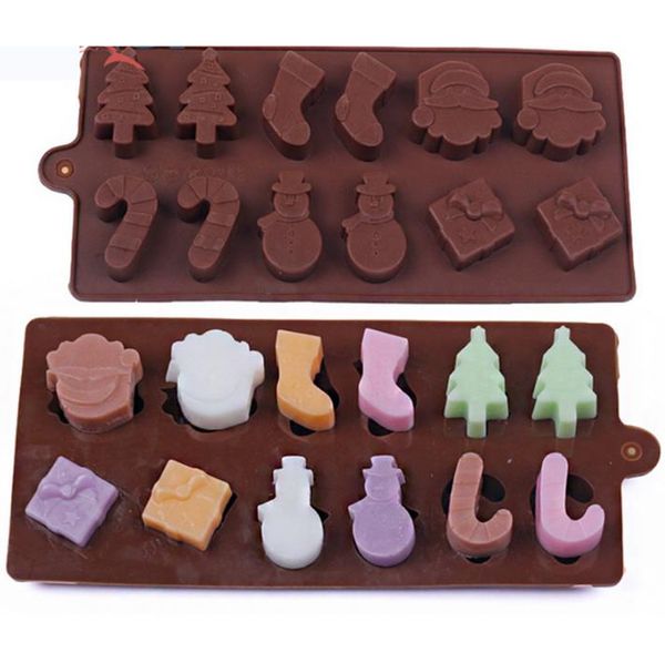 Stampi per dolci in silicone Stampi in silicone Pupazzo di neve Albero di Natale Bacchetta Calzini Stampi per cioccolato marrone Strumenti di cottura all'ingrosso