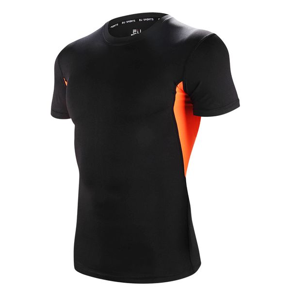

men training t-shirt sleeve short summer wear running fitness sports compression fitness stretch slim male tights breathable hbcur, Black