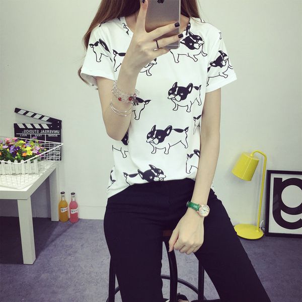 

wholesale- t-shirt poleras korean shirt 2016 fashion tee mujer femme dog for women female tshirts tumblr summer camisetas crazy clothes qhfh, Black