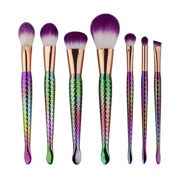 

7pcs mermaid cosmetic eye makeup brushes tools sets rainbow professional eyeshadow powder blush brush kits make up brushes kit