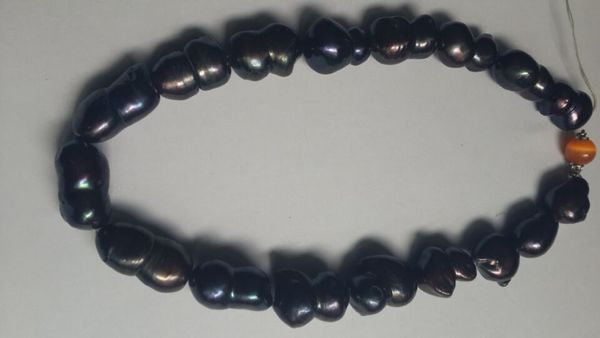 

new fine pearl jewelry stunning big 20-28mm baroque peacock blue black keshi reborn pearl necklace 20inches 925silver, Silver