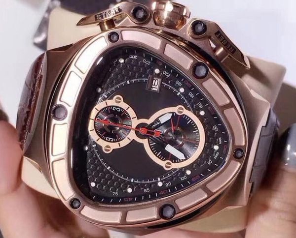 

luxury mens chronograph vk quartz os watch men lamborghini 66th anniversary watches sport racing car rose gold leather ronda wristwatches, Slivery;brown