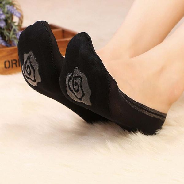 

wholesale-2016 fashion 1 pair spring summer women ladies girl cotton rose flower antiskid invisible liner no show low cut floral socks, Black;white