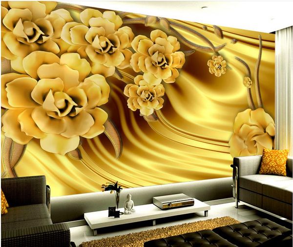 

luxury gold peony silk pattern background wall mural 3d wallpaper 3d wall papers for tv backdrop
