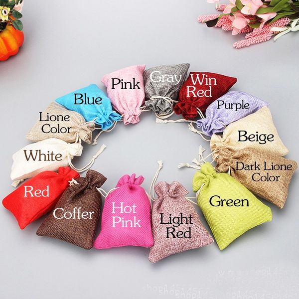 

linen fabric drawstring bags candy jewelry gift pouches package bags gift hessian bags mobile power sack burlap package bag multi color