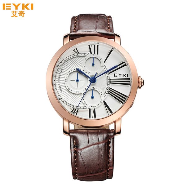 

2019 new fashion selling product men's watches three dial working leather leisure quartz analog wristwatch relogio, Slivery;brown