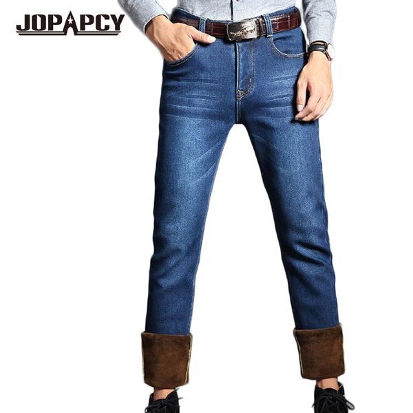 

wholesale-thick fleece winter jeans men 2016 new arrival solid casual denim pants straight windproof warm mens jeans plus size mya0476, Blue