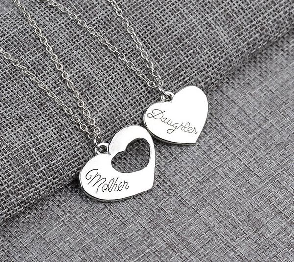 

mother daughter silver tone heart necklace set for mothers day silver tone heart pendent necklace set jewelry gift for mom, Golden;silver