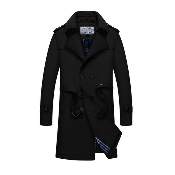 

wholesale- new autumn and winter men's slim pattern double breasted trench coat turn down collar parka with belt casual business outwea, Tan;black