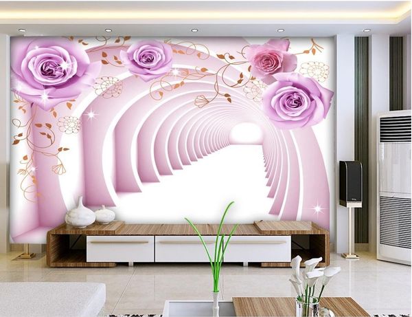

custom any size 3d space purple rose mural background wall mural 3d wallpaper 3d wall papers for tv backdrop