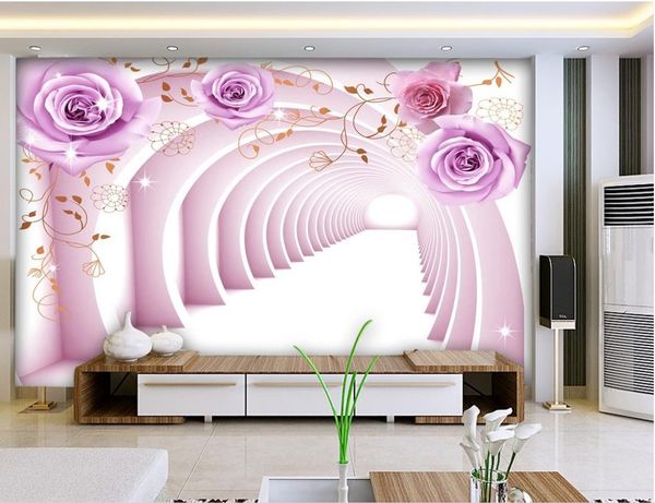 Personalizado qualquer tamanho 3D Espaço Rosa Roxo Mural Fundo Adesivo 3d papel de parede 3d papéis de parede para tv pano de fundo