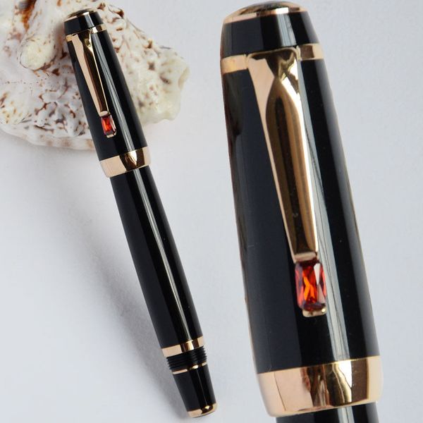 

High Quality Luxury MB Bohemia Black and Golden Medium Nib Fountain Pen Business Pen Gold Clip with Red Stone