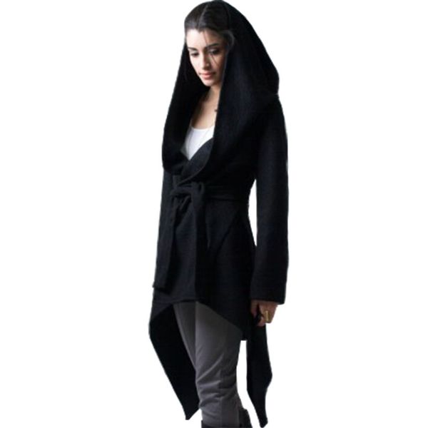 

wholesale- europe america long cardigan jacket hedge slim irregular black woolen coat women hooded coats clothing vestidos lbd0965, Black;brown