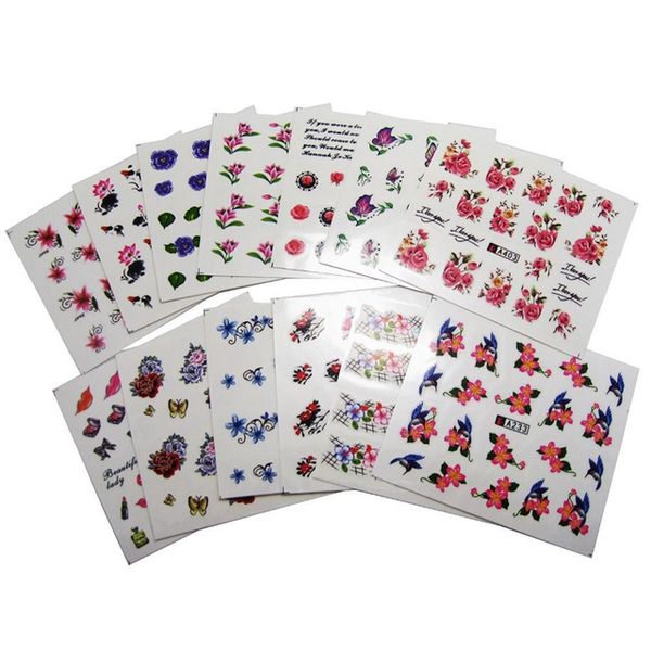 

learnever 50sheets/set promotion mix styles flower water transfer nail art stickers decals, Black