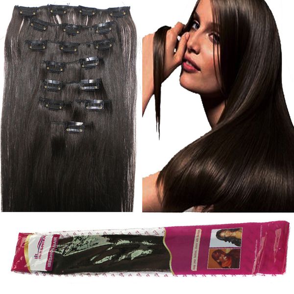 10 pçs / set 180g Suave Cabeça Cheia Clipe em Extensões Do Cabelo Humano # 1B # 2 # 4 # 6 20 