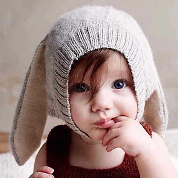 

Autumn toddler kid long ear rabbit protection knitted wool cap winter warm baby boy girl hat for 3 10 month baby 2017