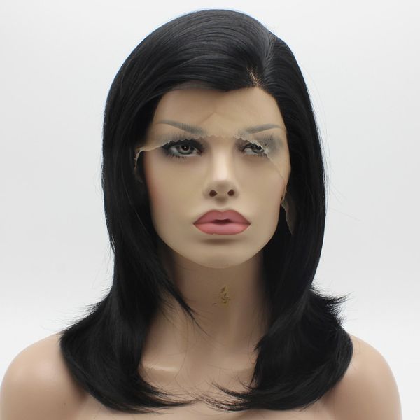 

jet hair straight medium long wigs synthetic hand daily iwona wig tied heat resistant natural half front 1#1 black lace wmmoi, Blue;purple