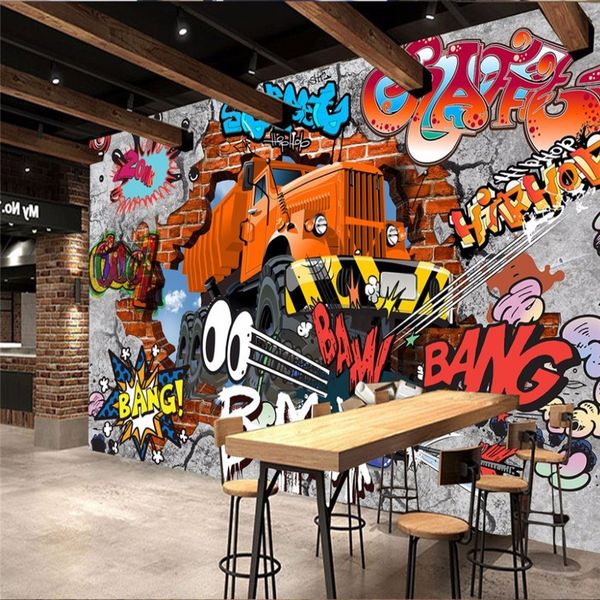 

wholesale-3d stereo wallpaper retro nostalgia continental mural wallpaper living room tv backdrop mural 3d brick car graffiti wall paper