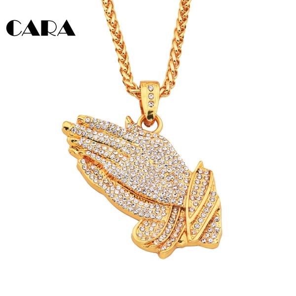 

cara new rhinestones praying hands hiphop bling necklace mens gold religous jewlry iced out prayer jesus women men gift cagf0169, Silver