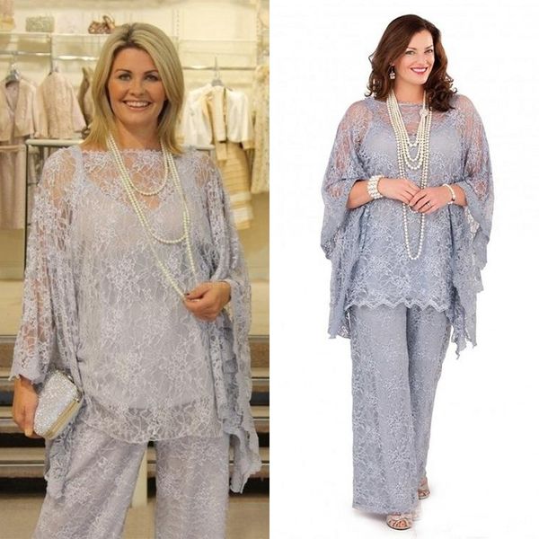 

Plu ize mother of the bride pant uit 2019 long leeve three piece ilver gray lace formal mother of the groom dre e