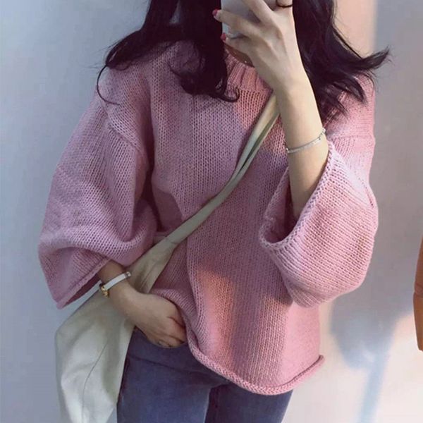 

wholesale-women casual loose knitted pullovers 2016 autumn female o neck batwing long sleeve sweaters fashion korean solid knitwear, White;black