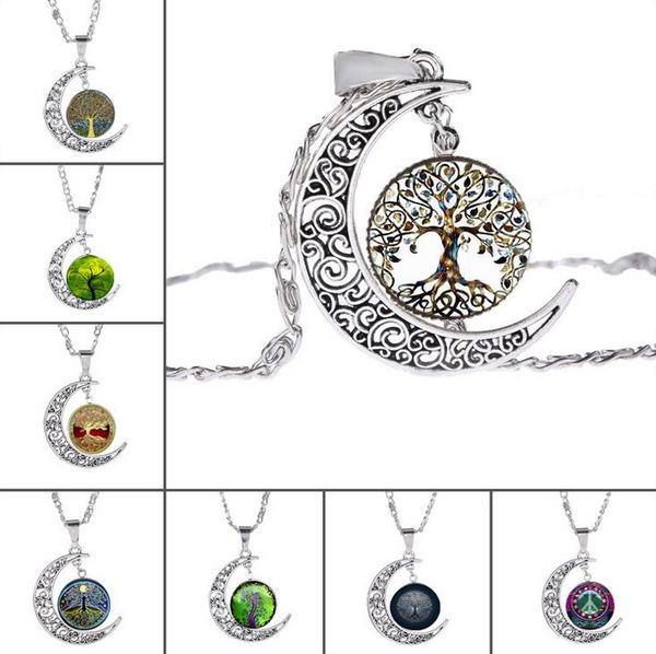 

brand new retro hollow carved moon life tree tree gem necklace sweater chain wfn191 (with chain) mix order 20 pieces a lot, Silver
