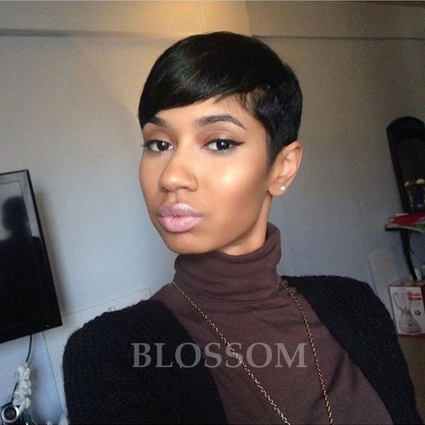 Hot Rihanna Natural Black Human Brazilian Hair Short Hair Full