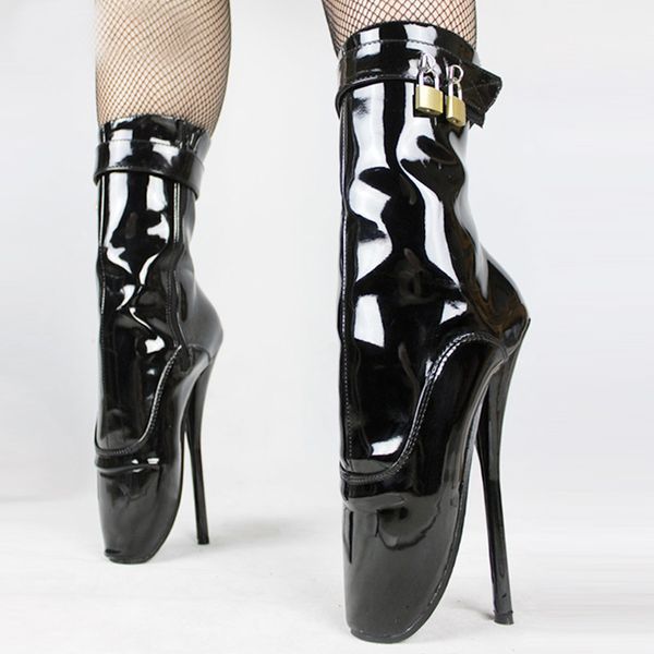 

black womne ankle boots zipper high heels dance boot ballet patent leather boots 18cm heel fahion party boots plus size shoes