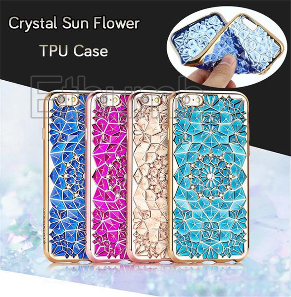 

For iphone 7plu ca e un flower electroplate plating oft tpu ca e bling diamond cry tal phone ca e for iphone 7 am ung 7 edge 6