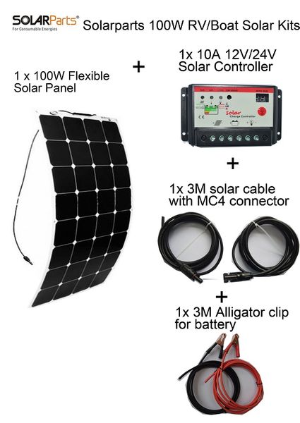 

solarparts стандартные комплекты 100 вт diy rv/лодка комплекты солнечной системы 100 вт гибкая панель солнечных батарей+контроллер+кабель от